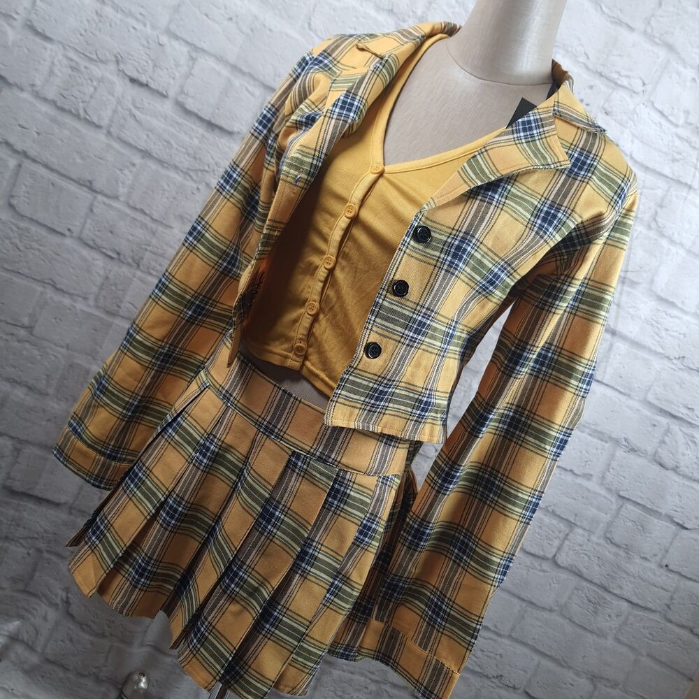 Clueless Cher Costume Yellow Plaid Outfit Women's Small Jacket Skirt 5-Piece Set